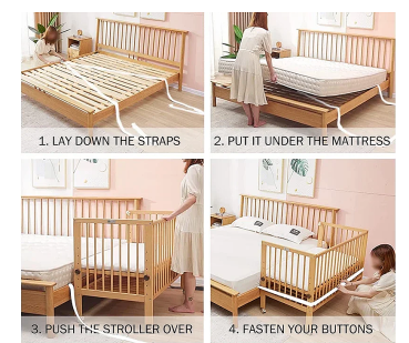 Kinderbett - Beistellbett - Babybett 120x60cm mit Matratze, Gurt und Rädern grau